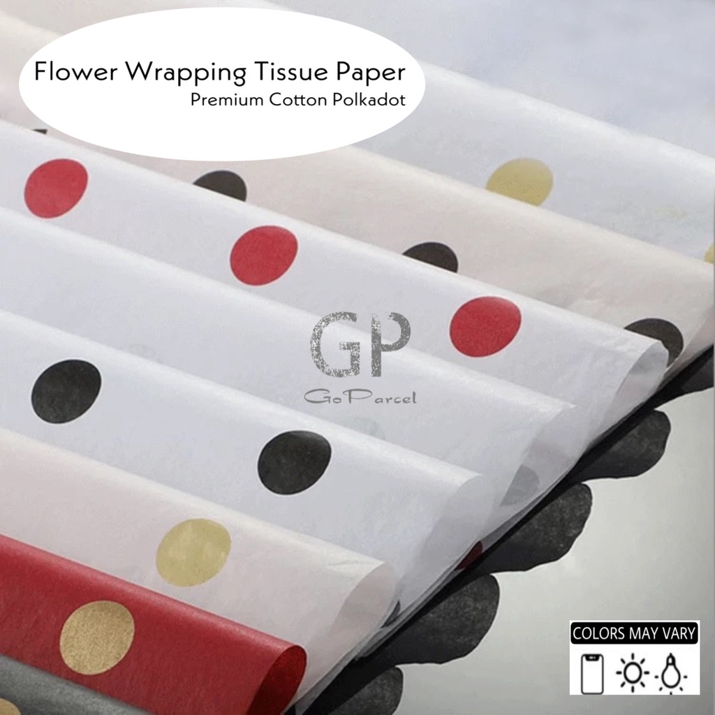 ( 5 Lembar ) PREMIUM COTTON POLKADOT - FLOWER WRAPPING TISSUE PAPER WATERPROOF DOT - KERTAS TISU TISUE BUNGA ONDE DOT RANGKAIAN BUKET FLORIST