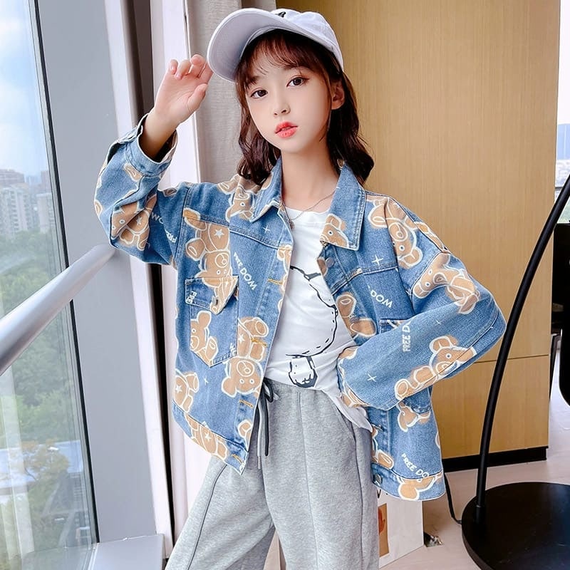 Promo !! Jacket anaka cewek - jacket freedom bear jeans import ukuran 7bln-9bln  (WARNA : Biru)