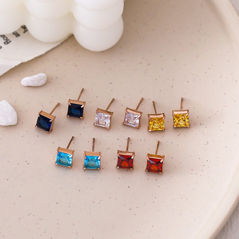 Anting stud zircon warna titanium korea anti karat