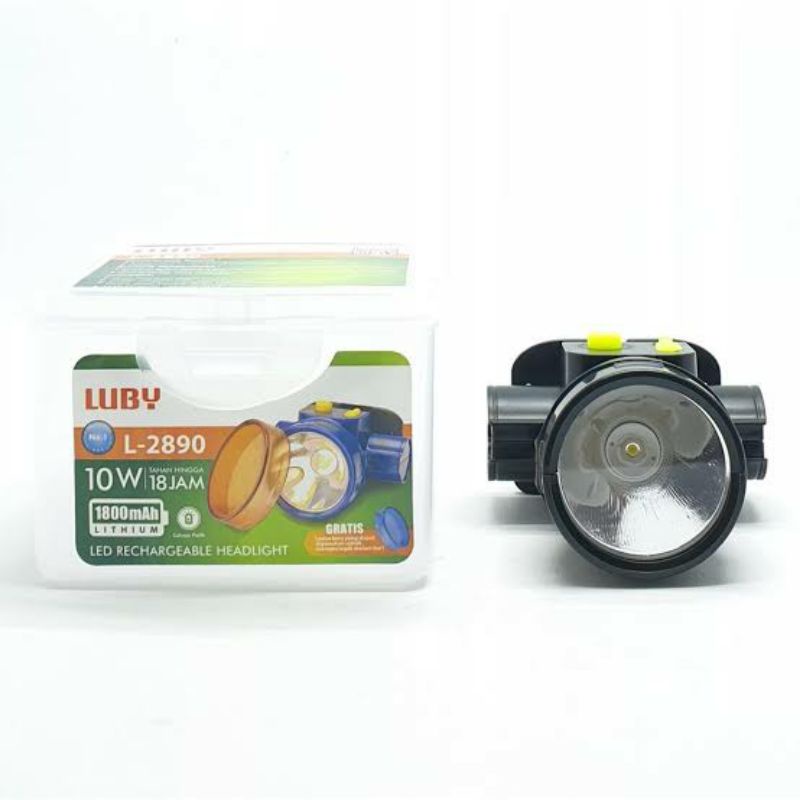 Senter Cas Kepala 10 Watt Luby L-2875, L-2890 ( 2 Lensa )Cahaya Putih/Cahaya Kuning