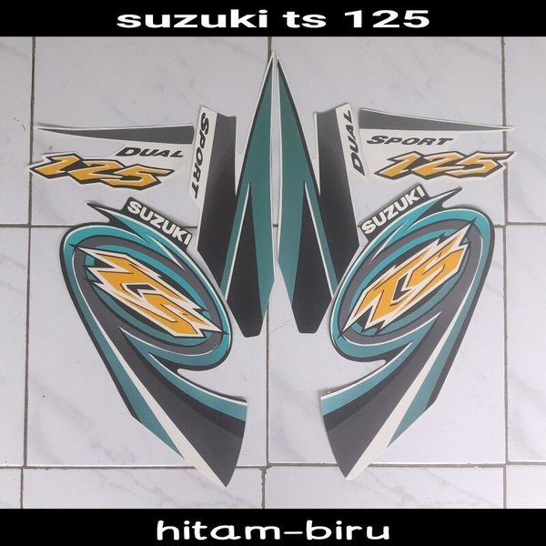 sticker striping body lis motor suzuki ts 125 hitam-biru