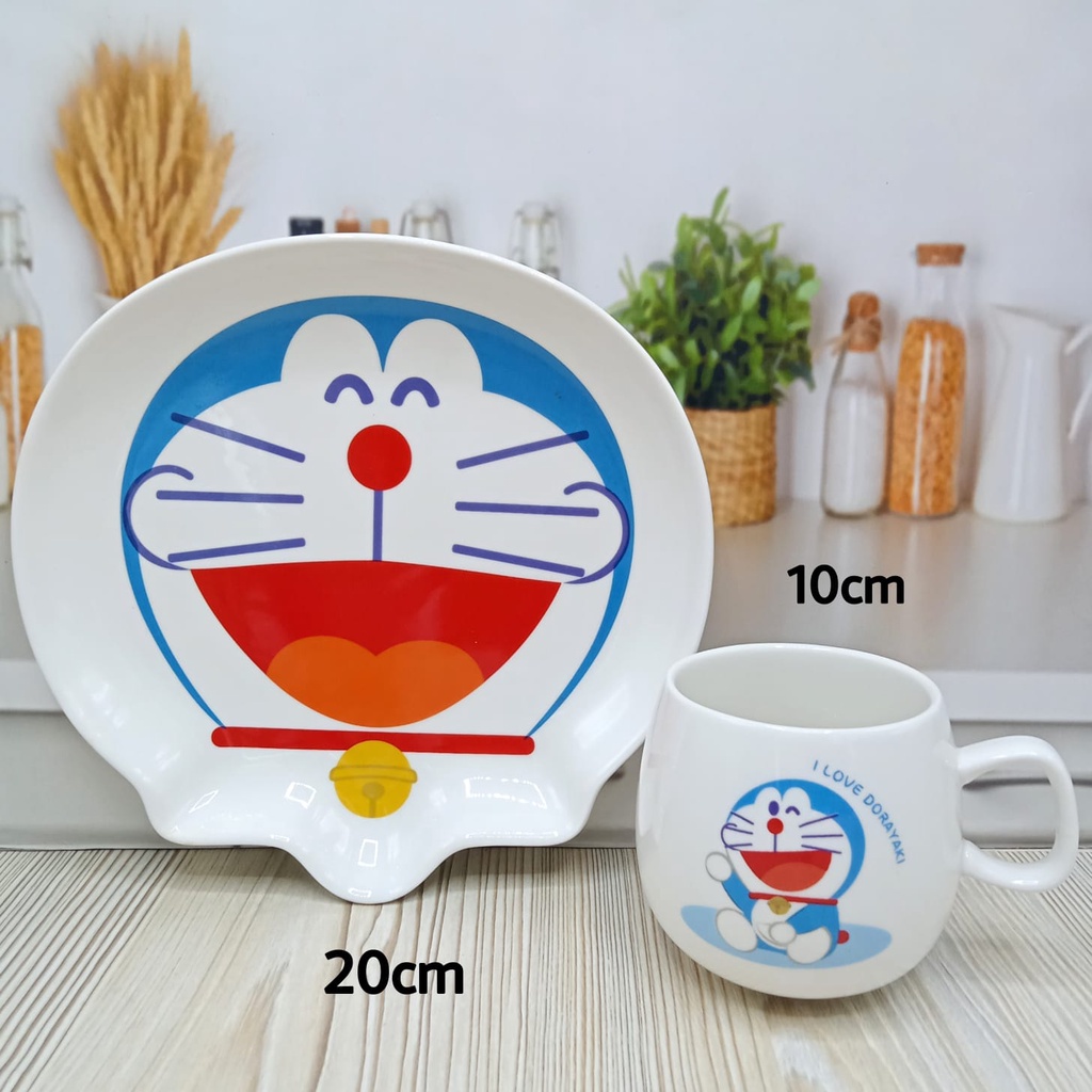 Piring Mangkok Gelas Mug Cangkir Keramik Doraemon / Piring Keramik Doraemon / Gelas Keramik Doraemon