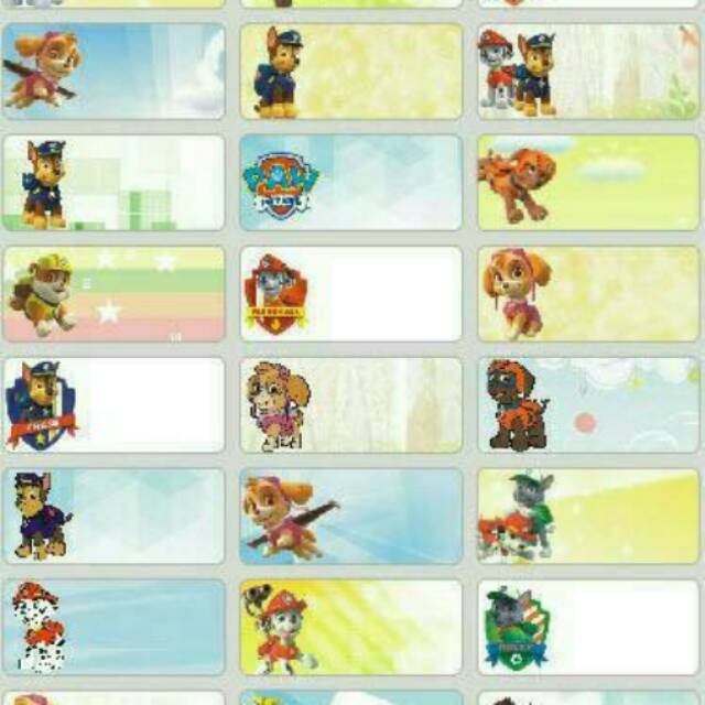 

label nama waterproof Paw patrol