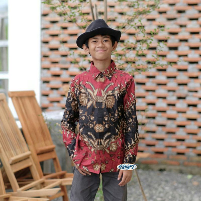 BATIK GUAVA Kemeja Batik Anak Laki Ukuran 2-12 Tahun Motif Kate Sage Mustard
