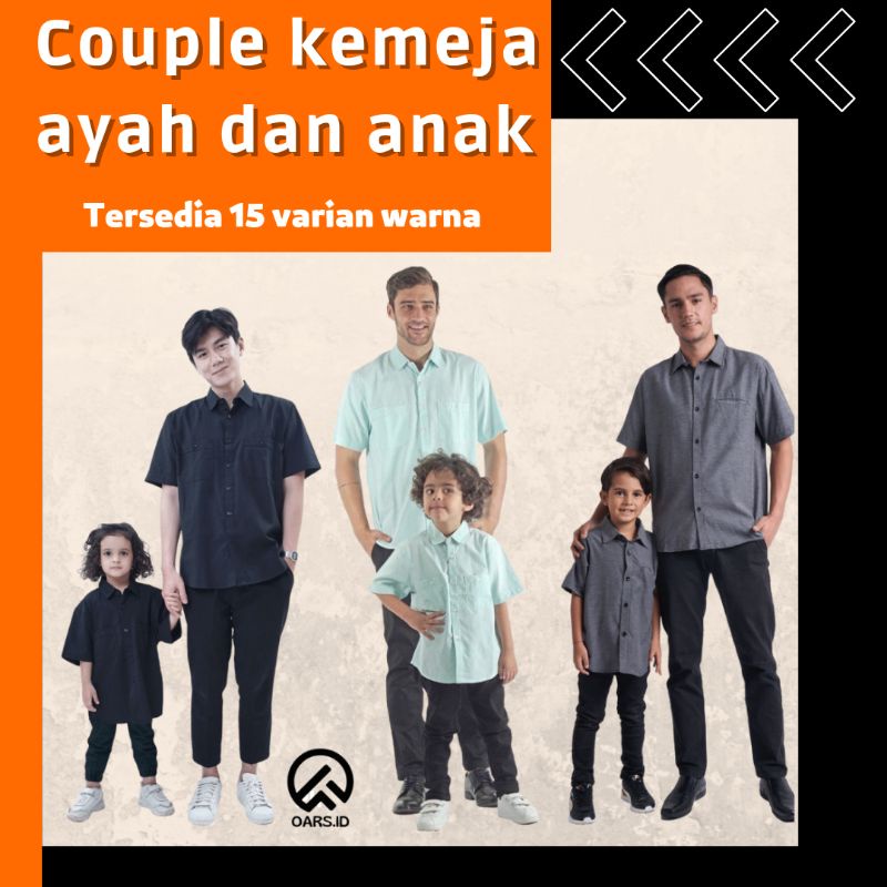 kemeja couple ayah dan anak lengan pendek - kemeja polos anak dan ayah - pakaian anak - pakaian balita - kemeja hitam maroon army navy biru muda abu muda coksu mocca