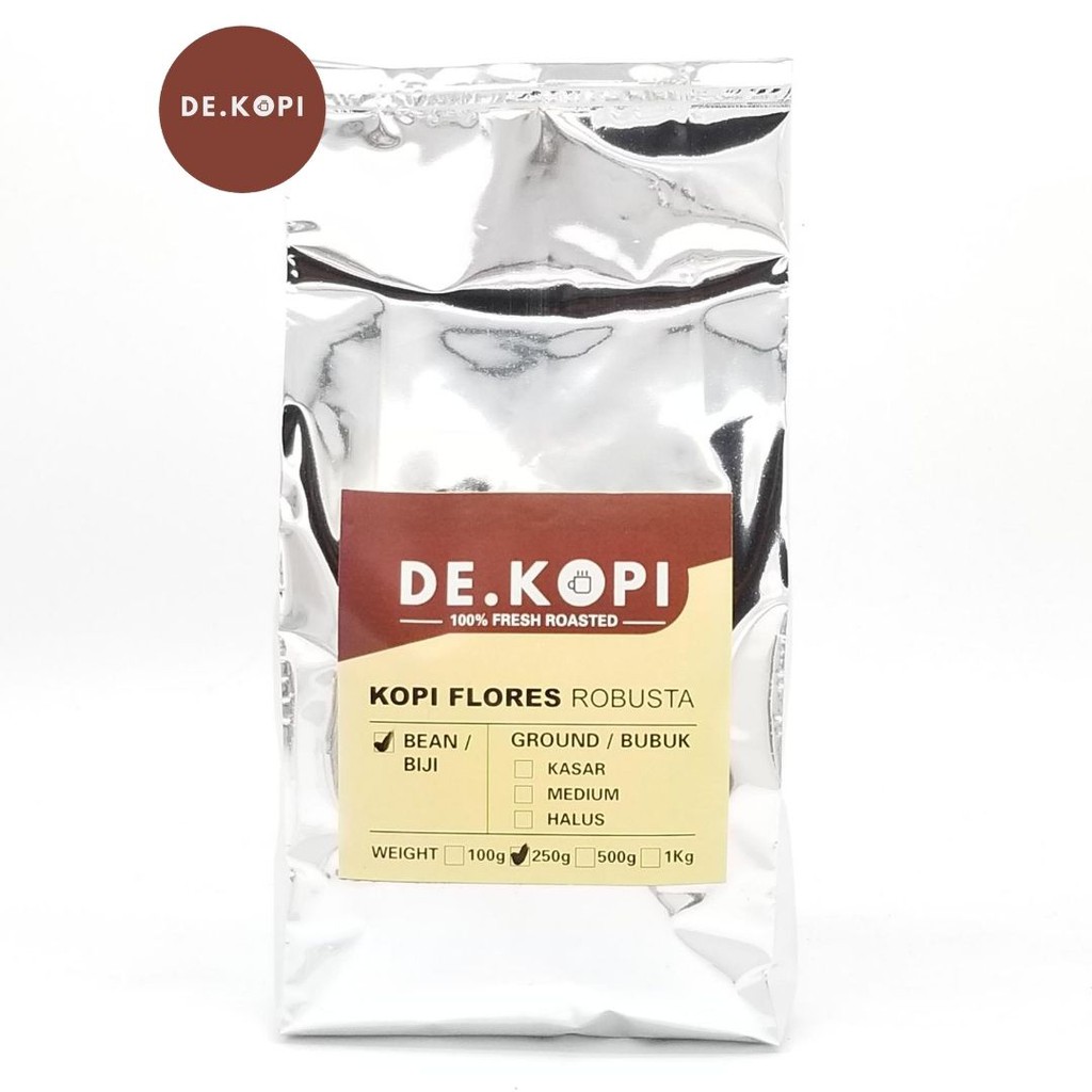 

Kopi Bubuk Biji Robusta Flores 250 gr Roasted Fresh De.Kopi Jamin Mutu Harum Wangi Kopi Alami