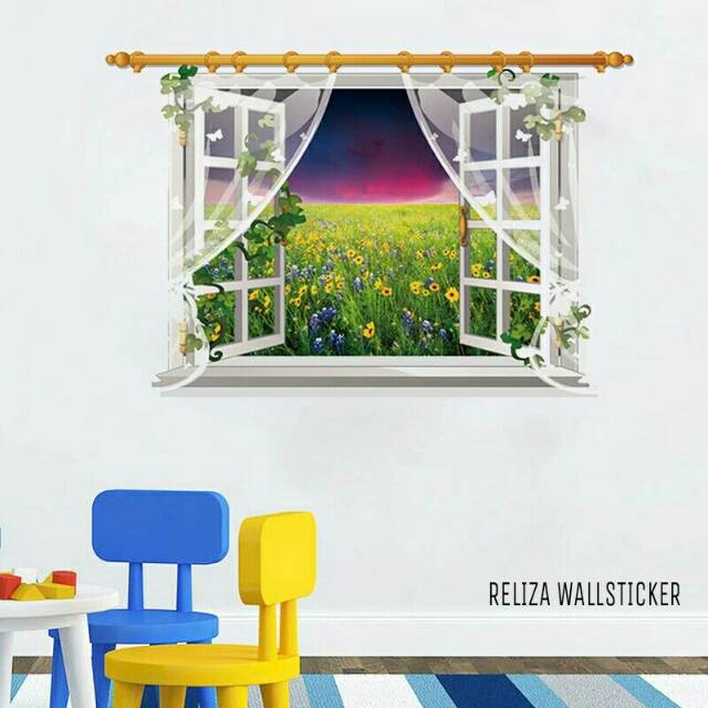 RELIZA WALL STICKER JENDELA SUNSET PEMANDANGAN RUMPUT WINDOWS SK9020D STIKER DINDING