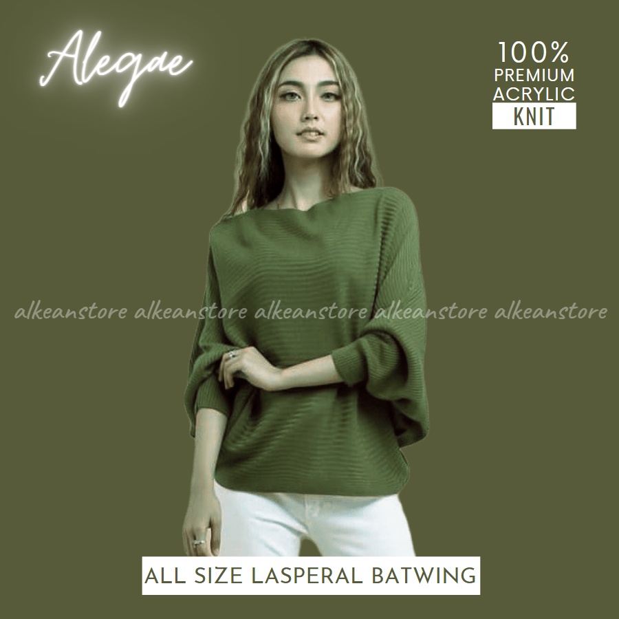 Alegae Baju Rajut Batwing Blouse Wanita Korea Premium Outer Tshirt Knitwear Original-Army