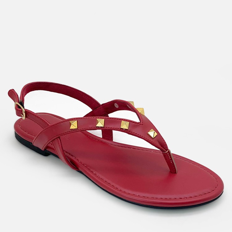 La Vita E Bella Joyce Sandal Jepit Flat Wanita Model Slingback Flip Flop Stud [LZ505] - Red