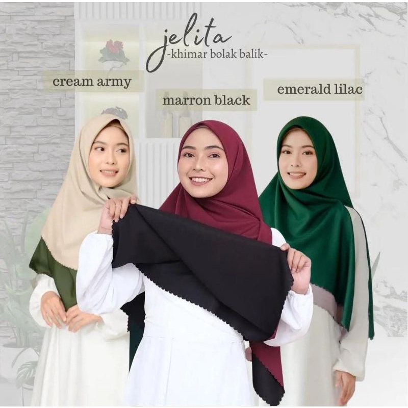 Jilbab/Hijab Bolak Balik Segiempat syar'i lasercut Premium Karanggo