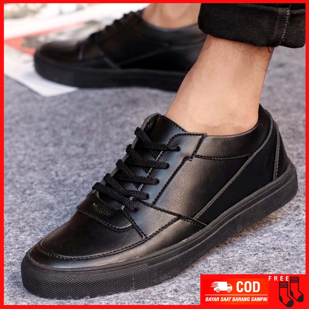 MOLK|Sepatu Sneakers Pria Trendy Original Casual Kerja Pria Kantor Kuliah Fasion Simple Murah Kekinian Sepatu Hitam