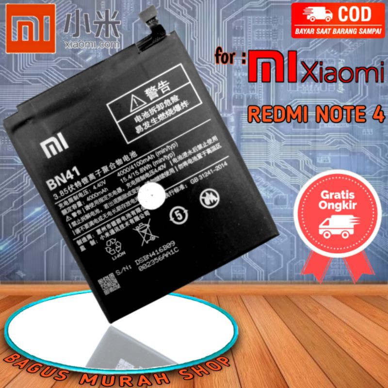 BATTERY BATERAI BATRE HP REDMI NOTE 4 BN41 BATRAI REDMI NOTE4 BN-41 ORIGINAL