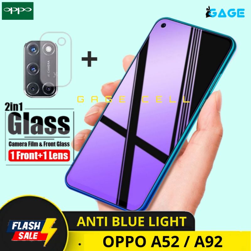 2in1 TEMPERED GLASS ANTI BLUE LIGHT FULL LAYAR OPPO A52 A92 TG ANTI GORES SCREEN PROTECTOR