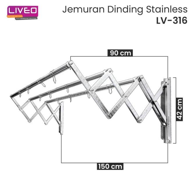 Jemuran Dinding Baju Stainless Steel Liveo Lv316 Jemuran Lipat Gantung