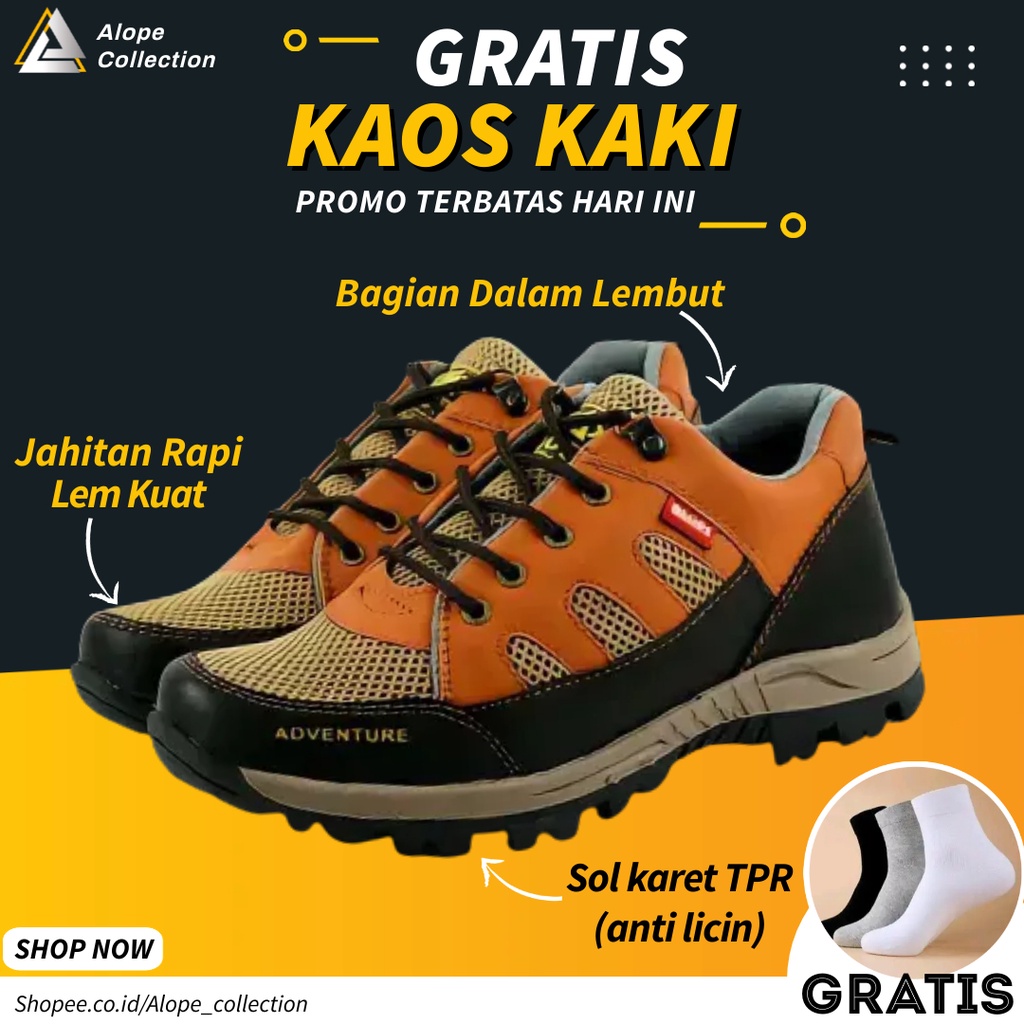 Sepatu Gunung Hiking Outdoor Adventure Olahraga Waterproof Spatu Pria Cowok Casual Original Second