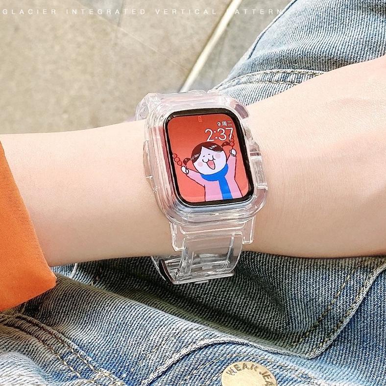 TaliGlacier Strap Watch Transparent Strap For Apple Watch T55 T500 Hw12 Hw16 Hw22 Series 7 6 5 4 3 2