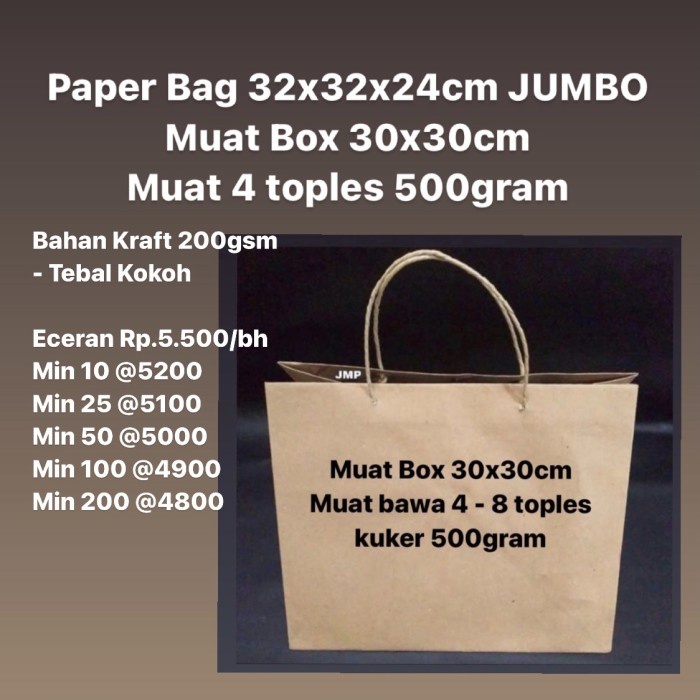 

PROMO Paper Bag 32x32x24cm JUMBO muat box 30x30
