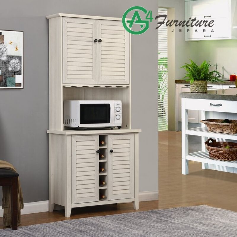 Lemari Dapur Kayu Modern Salusin Duco Ivory - Kayu Mahoni