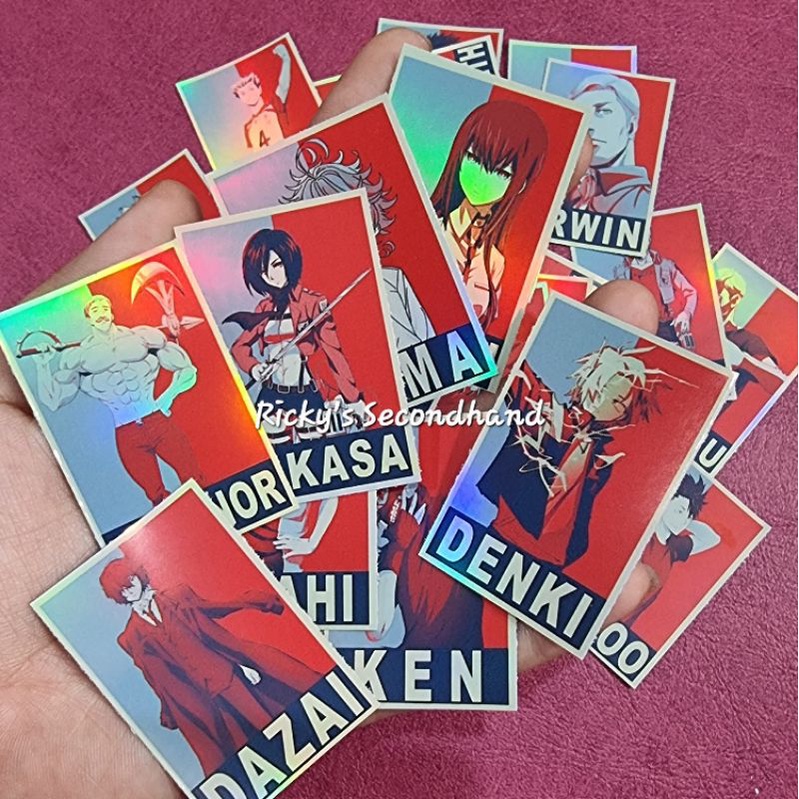 

8pcs holo retro stiker RANDOM Waterproof Anti Air hologram stickers anime holographic aot mha jjk kny sticker poster steins dan masih banyak!