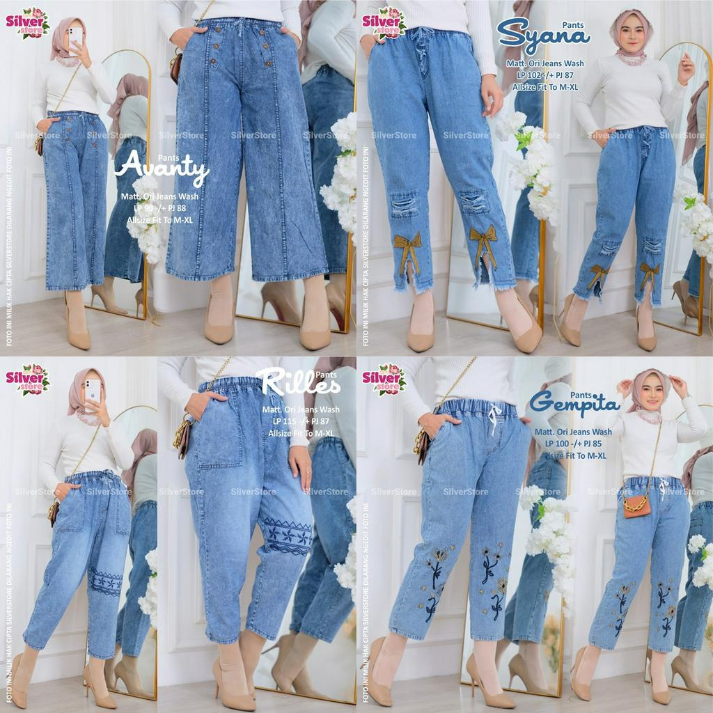 CELANA JEANS / 27.9 / ALVINA SAMILA IRISLA GARVITA BIMALA ZYVA NARAE BALNA ACELIE AVANTY SYANA RILLES HAPPY GEMPITA / KULOT / BAGGY / ALLISZE / SILVER