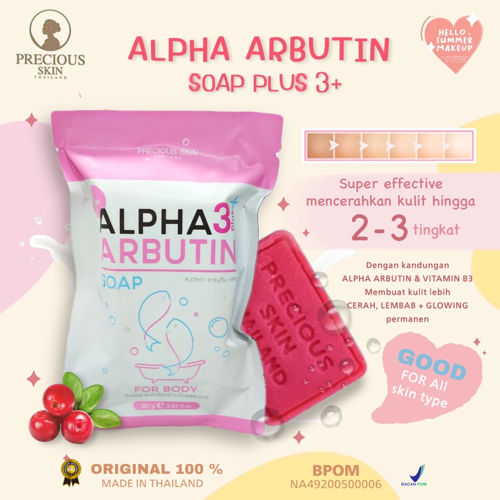 𝐖𝐇𝐈𝐓𝐄𝐍𝐈𝐍𝐆 𝐒𝐎𝐀𝐏 - Precious Skin Alpha Arbutin 3 Plus Colagen Whitening Soap / Sabun Pemutih Badan / Sabun PencerahBadan 80 gr