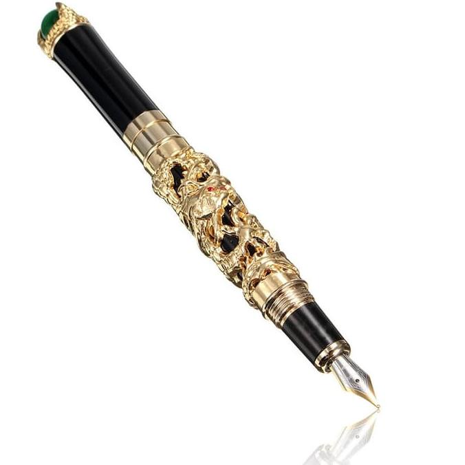 

(BISA COD) Pulpen Pena Tinta NIB Ukiran Naga Emas & Bola GRATIS ONGKIR Kode 870