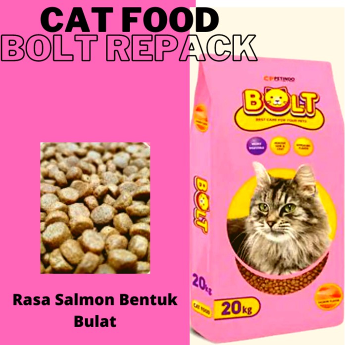 BOLT Makanan Kucing Repack Dry Cat Food Murah Kemasan KG rasa Tuna Salmon original PROMO ungu kuning