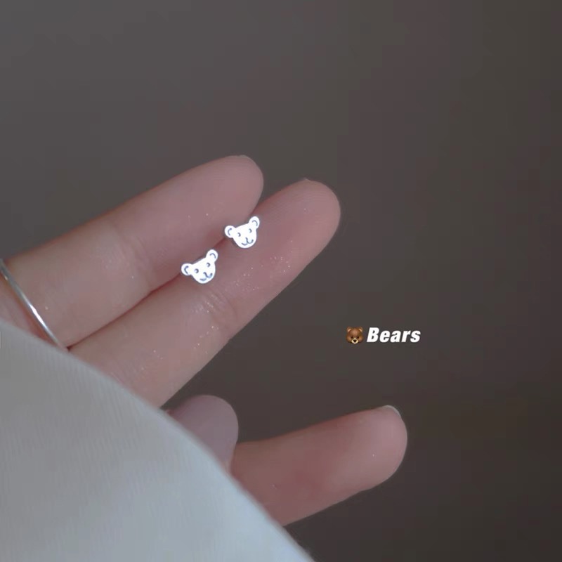 Roselife 1 Pasang Anting Tusuk Sterling Silver 925 Desain Geometri / Bunga / Hati / Beruang Gaya Korea Untuk Wanita