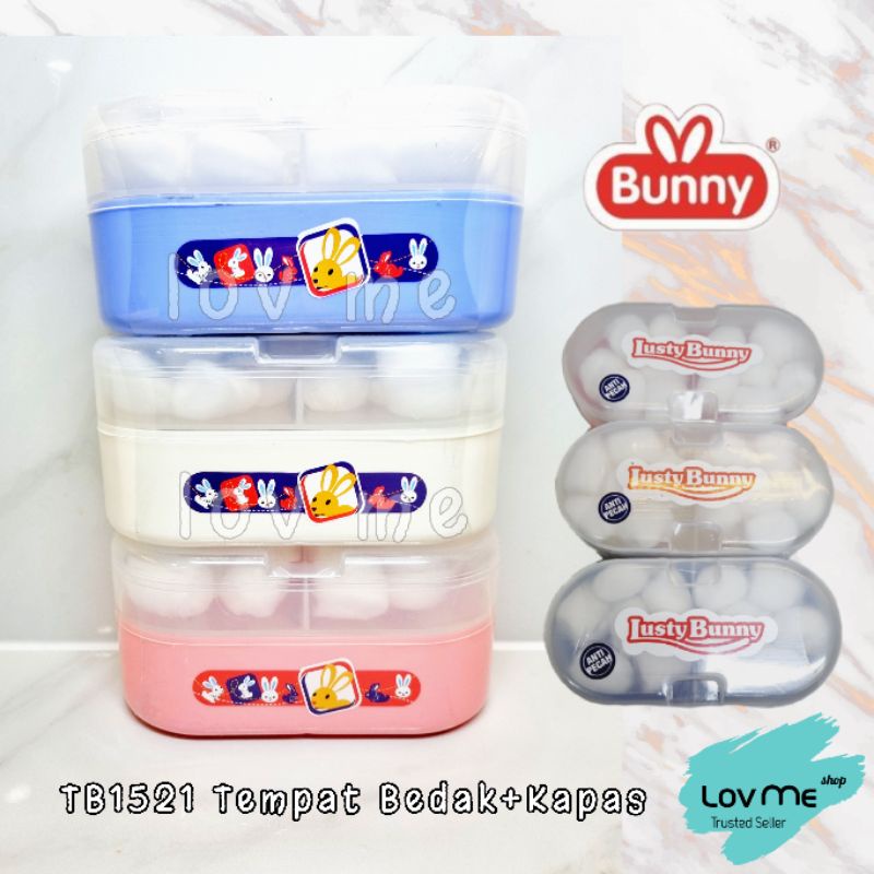 lov me❤️ Lusty Bunny Tempat Bedak bersekat ada 2 puff + Tempat kapas  Tb1521