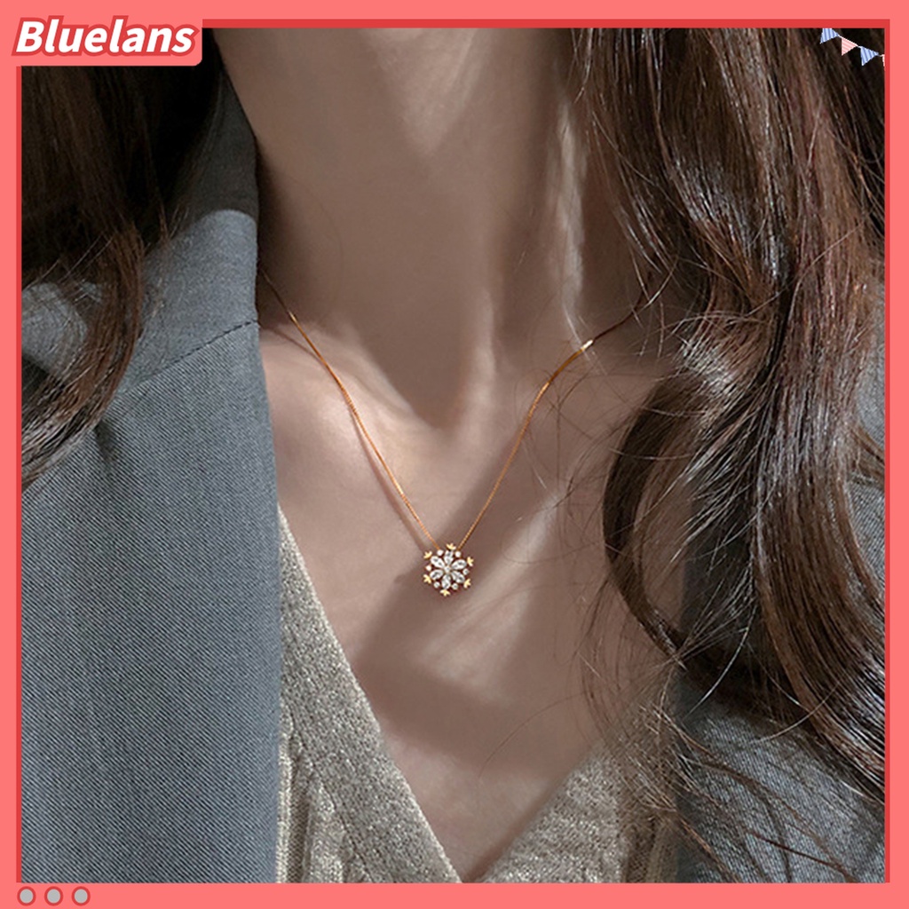 Kalung Liontin Geometris Snowflake Cubic Zirconia Tahan Aus Untuk Wanita