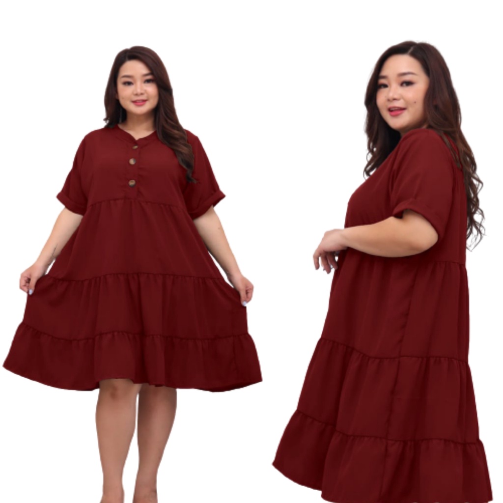 JUNE DRESS MAXI JUMBO REMPEL SUSUN BUMIL BUSUI FRIENDLY 3XL LD 120 POLOS Dress jumbo ld 120 baju ham