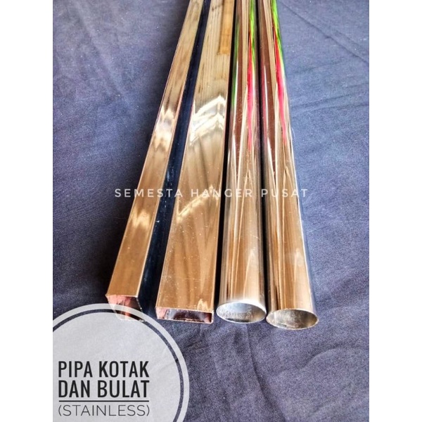 Besi Stainless Pipa Kotak dan Pipa Bulat (warna silver) ready ukuran 50cm, 1m, 1,5m, 1,8m, 2m dijual