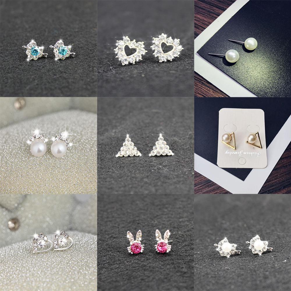 Timekey Anting Tusuk Hias Kristal Berkilau Simple Untuk Wanita A9K3