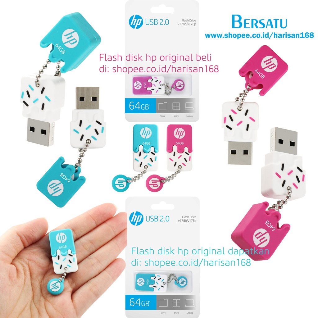 Flashdisk HP V178 B blue 64GB ori / Flash disk V178P pink 64 GB karet USB 2.0 original