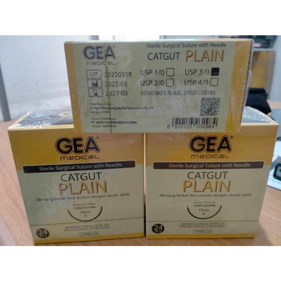 GEA Catgut Plain 3/0 + Jarum isi 24 Pc - GCP