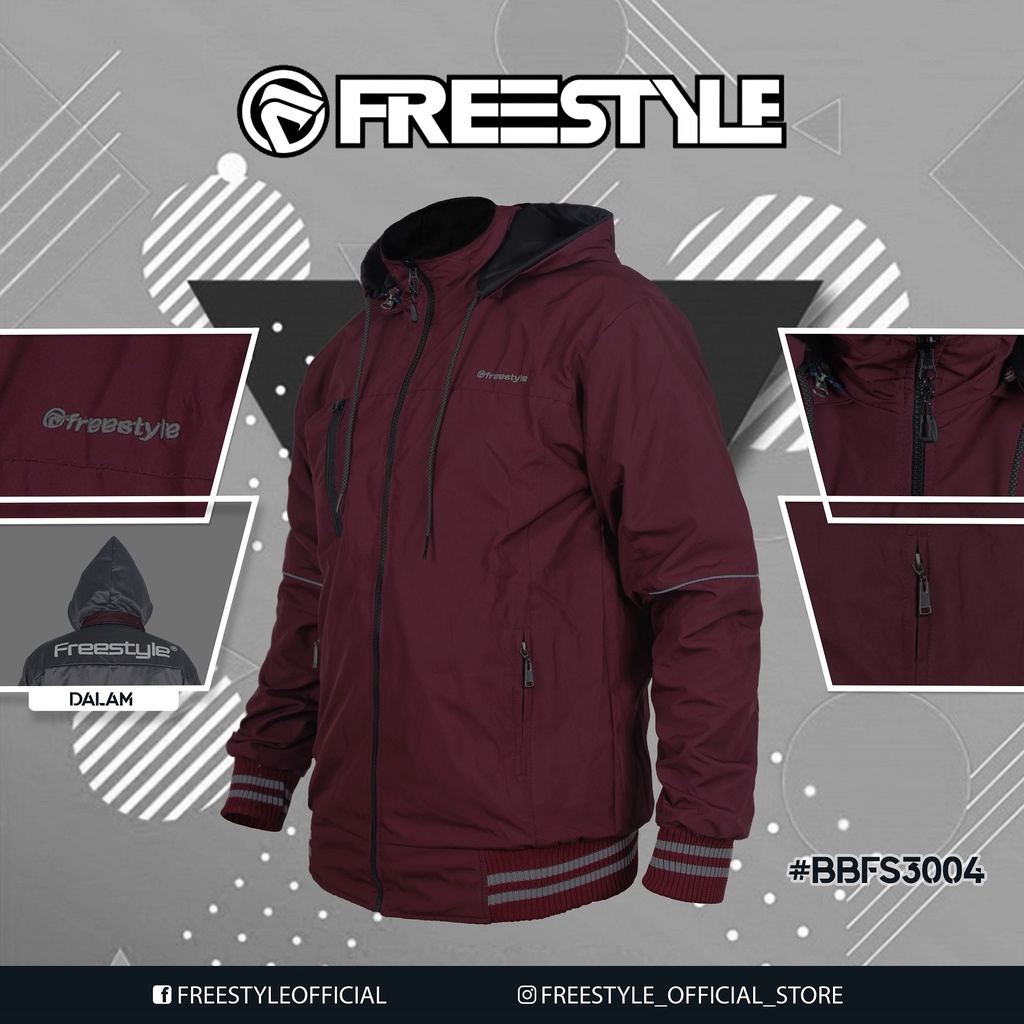 Freestyle Jaket Pria Waterproof Anti Air Taslan Jaket Bolak Balik Outdoor Hiking Windproof  Size M - XXXXL-MAROON