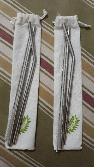 Full Set Stainless Straw / Ecofriendly Drinking Straw / Reusable Straw With Brush & Pouch