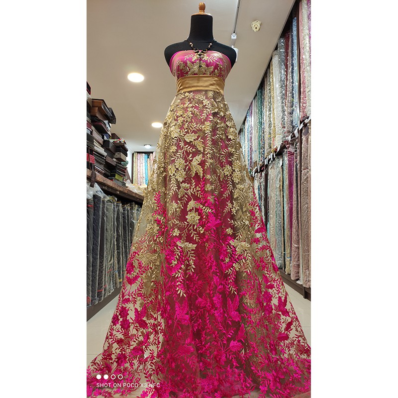 Kain Tile Brokat Lace Two Tone Bridal GOLD MAGENTA