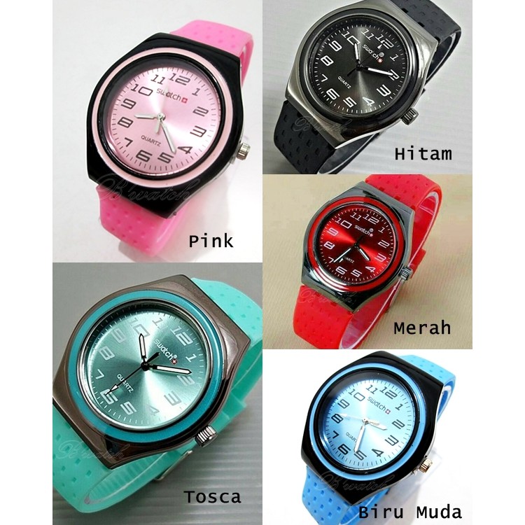 JAM TANGAN PRIA WANITA CEWEK COWOK SWATCH IRONY PINK HITAM MERAH TOSCA BIRU MUDA SPORTY SPORT MURAH