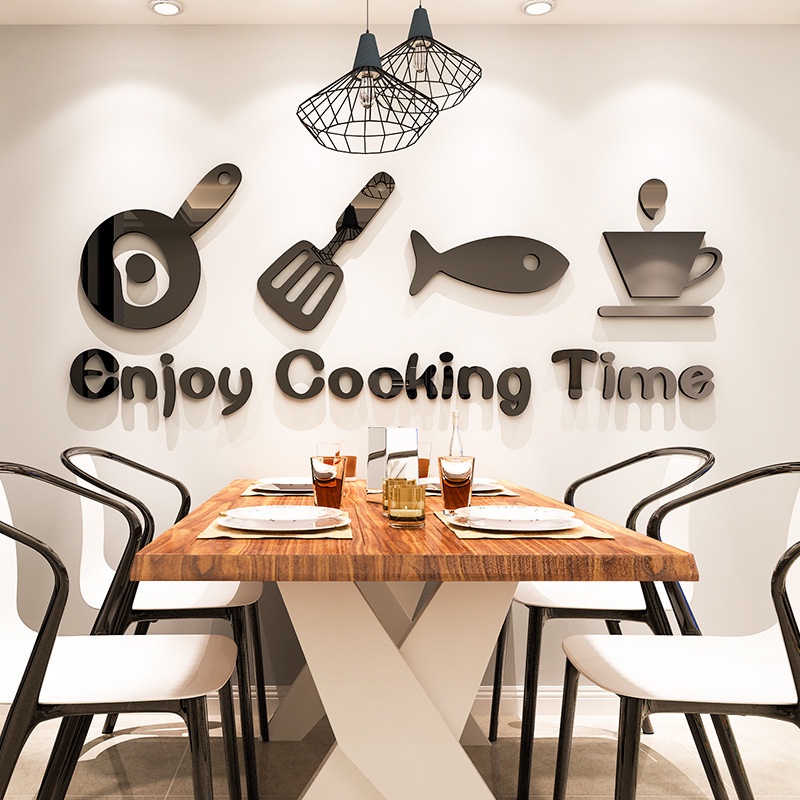 Stiker Dinding Decal Desain Enjoy Cooking Time Bahan Akrilik Untuk Dekorasi Rumah