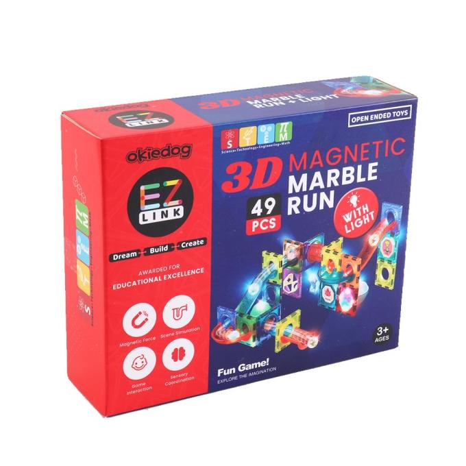 Okiedog Ezlink 3D Magnetic Marble Run With Light 49Pcs- Mainan Edukasi