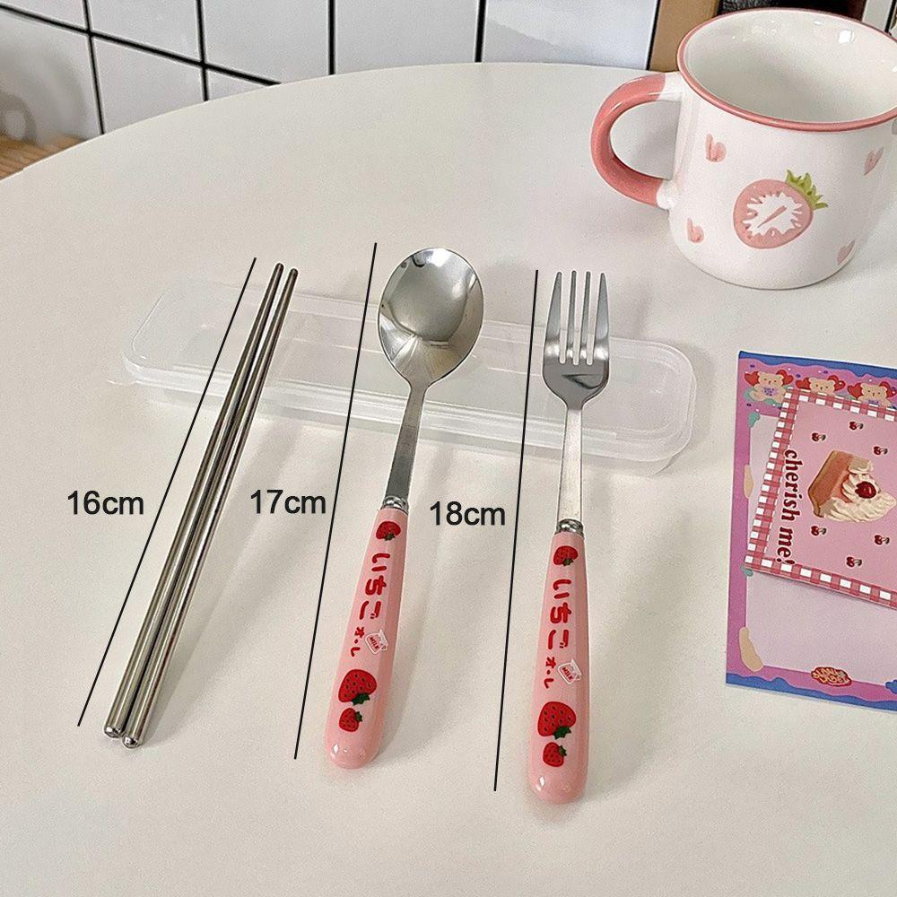 Top Cutlery Set Portable Cute Strawberry Alat Makan Stainless Steel