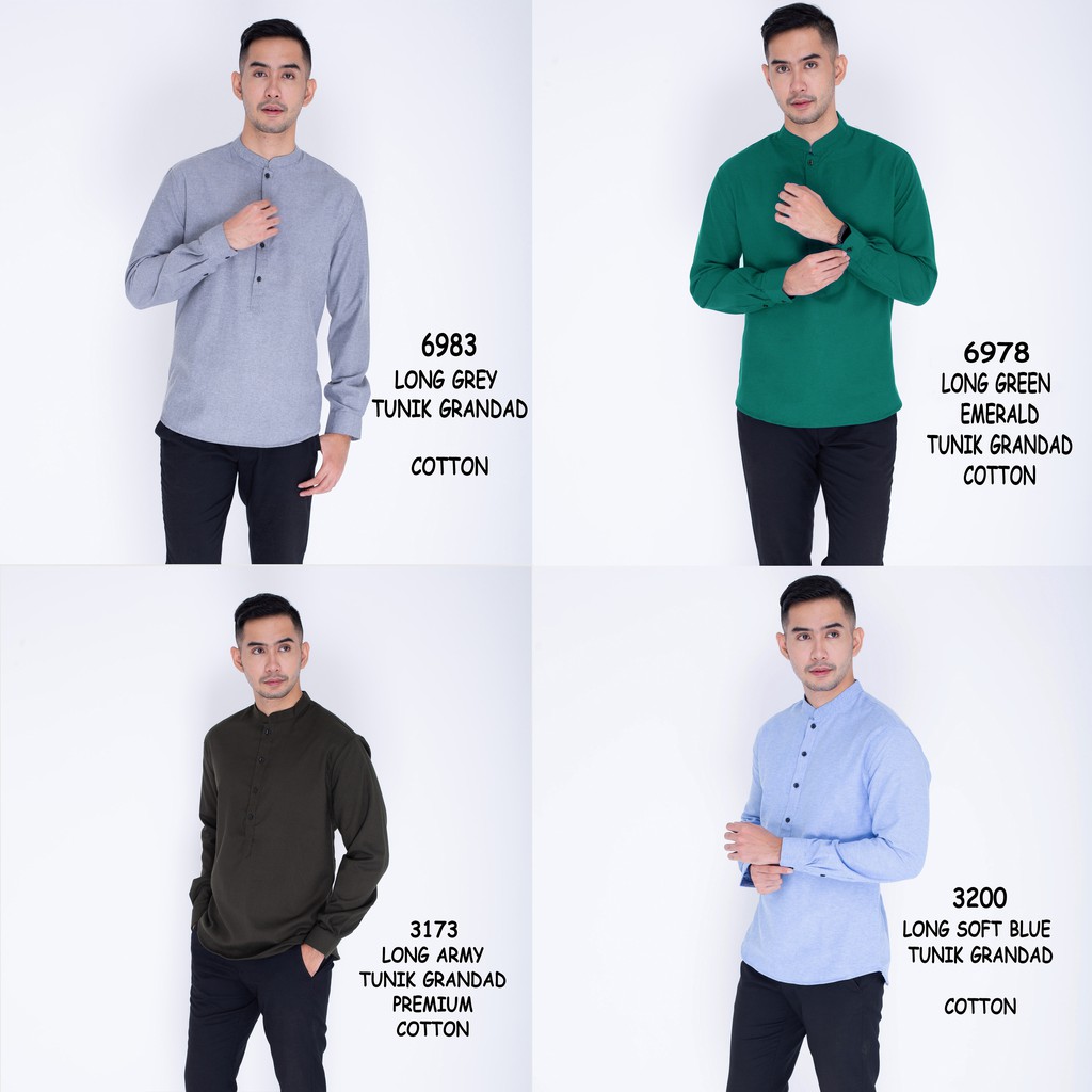 [BISA COD] Baju Hem Kemeja Pria Cowok Lengan Panjang Half Button Slimfit Polos Distro Grosir Murah