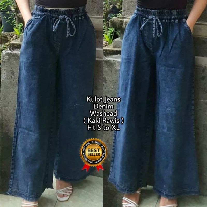 Kulot Jeans Washed Denim / Jeans Wanita / Jeans Cewek / Kulot Jeans / Jeans Kulot / Jeans Denim / Celana Kulot wanita