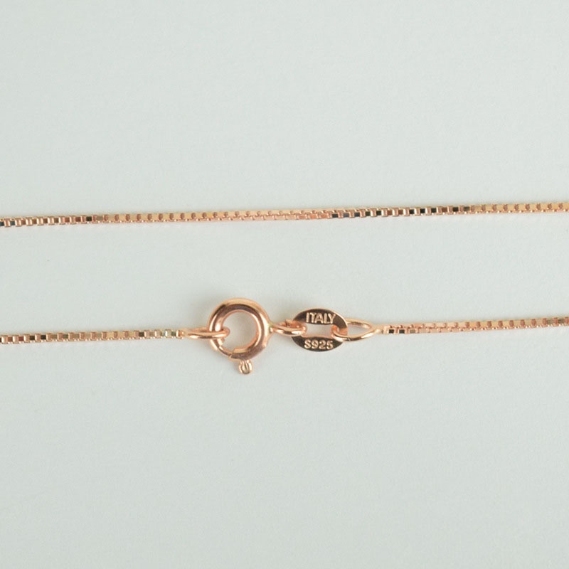 18K rantai emas mawar  Nyata Padat 925 kalung perak murni Kalung 0.8mm Kotak Rantai 16 - 24 &quot;inch Rose Gold Dicap Sederhana Gadis Fashion Perhiasan Hadiah