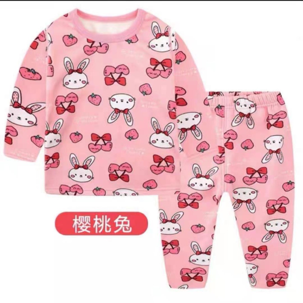 Baju Tidur anak cewek lengan panjang bahan cotton import 1-4 tahun import Piyama anak perempuan-5