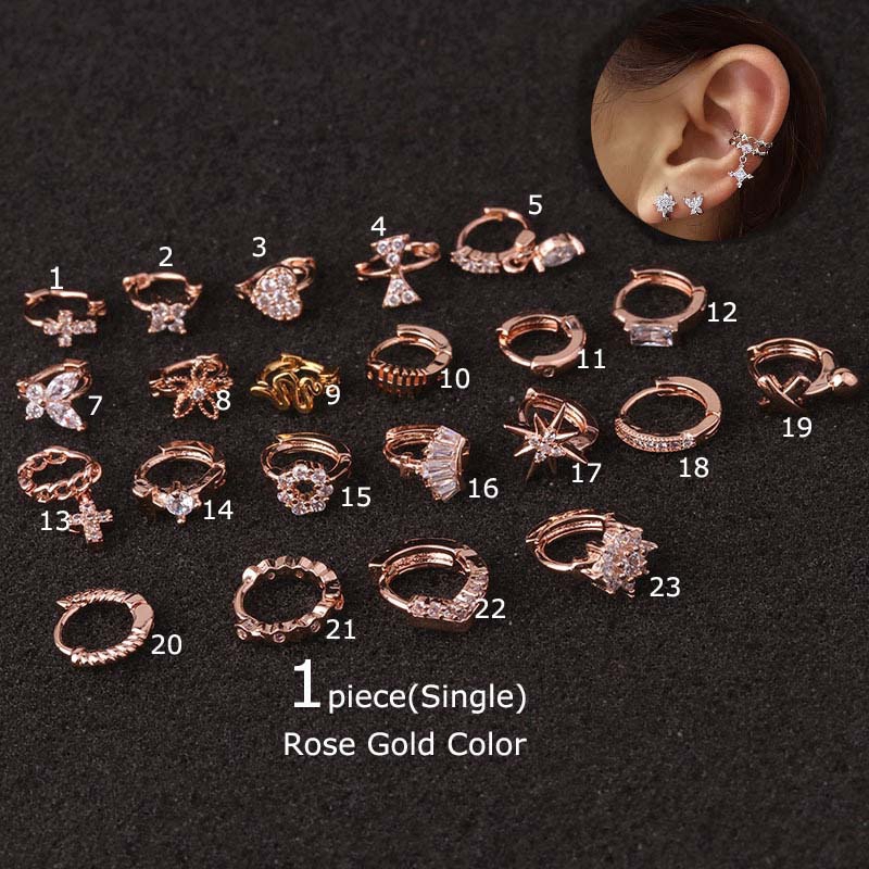 1piece 5mm Hoop Tragus Cartilage Earrings Copper with Zircon Pinna Lobe Piercing