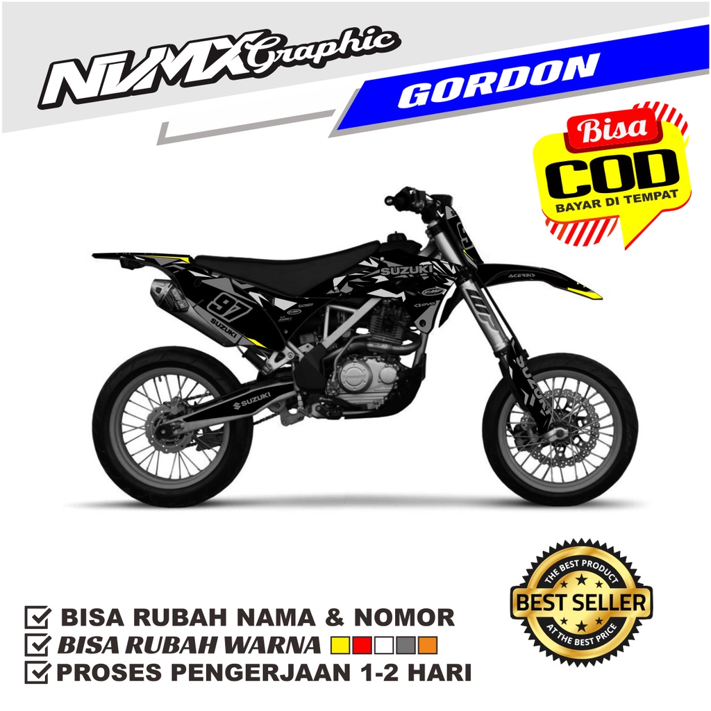 STIKER DECAL CUSTOM KLX GORDON HITAM DOFF