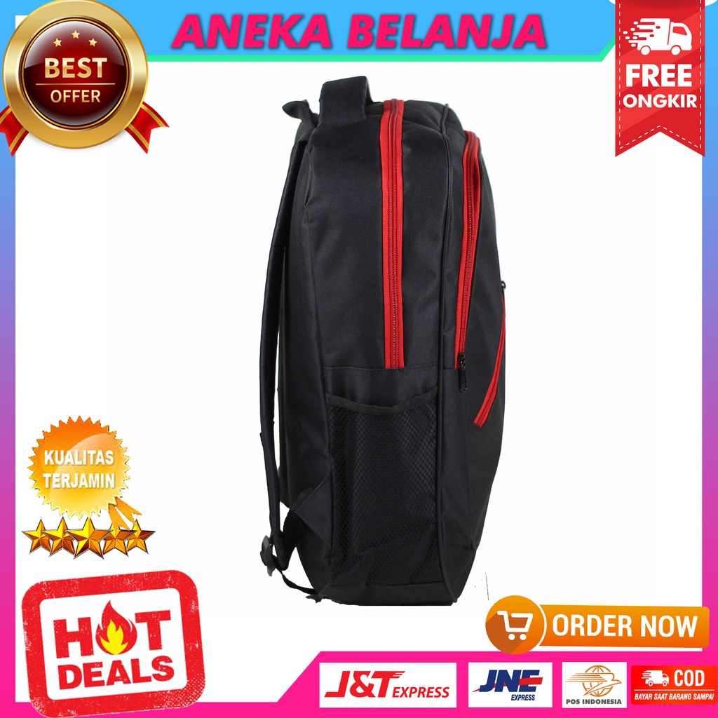 ANEKA - Ready Stock Tas Ransel Pria Model Polo List Merah Fashionable Bonus Raincover Backpack Cowok Keren Sekolah Kuliah Multifungsi Stylish Murah Bahan Awet Tebal KualitasTerbaik