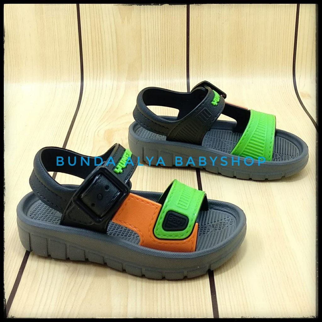 Sendal Anak Laki Laki 6 Bulan 1 2 Tahun Dengan Tali Warna HITAM HIJAU - Sepatu Sandal Anak Cowok Karet Anti Licin Size 18 - 23